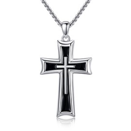 VONALA Black Cross Necklace for Men 925 Sterling Silver Cross Jewelry for Women 22 inch