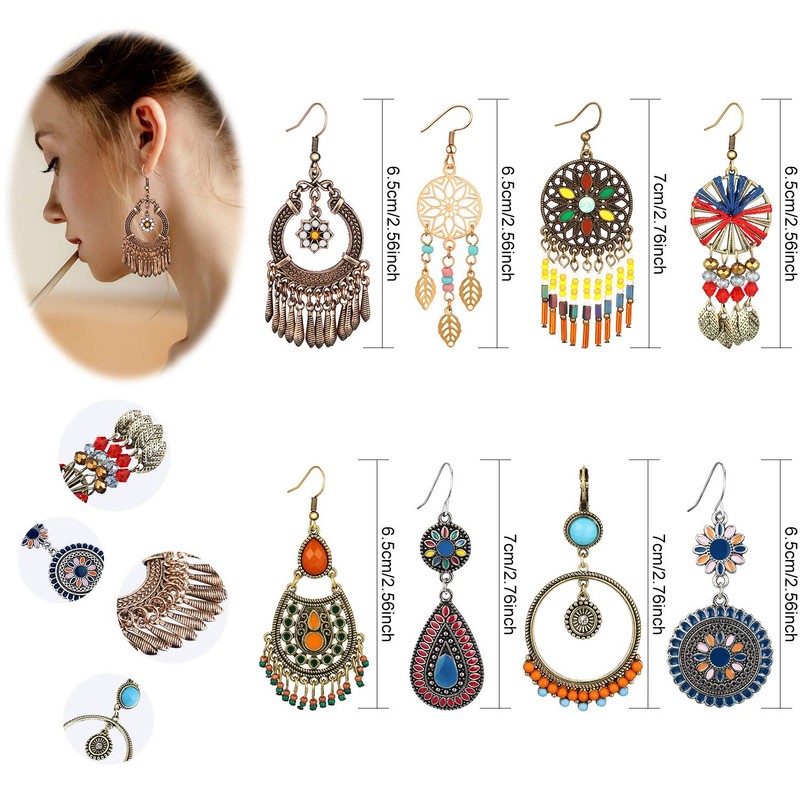 8 Pairs Boho Earrings for Women Vintage Drop Dangle Earrings