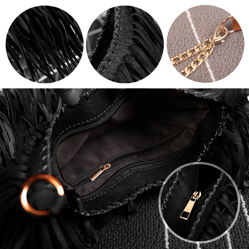 LUI SUI Women's Fashion Fringed Shoulder Bag Tassel Cross Body