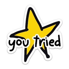 3PCs You Tried Gold Star Sticker, Funny Cute Yellow Rate Star Waterproof Vinyl Stickers for Laptop Water Bottle Tumbler Notebook Inspirational Motivational Decals for Adults Kids (3 Inches)