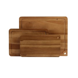 Sango Atelier Acacia Wood 3-Piece Cutting Board Set with Straight Edge and Comfortable Handles- Reversible & Durable Kitchen Chopping Boards for Meat, Vegetables and Serving Appetizers