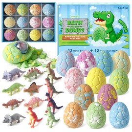 CalmNFiz Bath Bombs with Surprise Dinosaur Toys Inside, 12 Pack Organic and Natural Bubble Bath Bombs, Stocking Stuffers for Kids, Bath Bomb Set for Her/Him,Mothers Day Presents for Mom