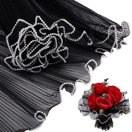 BENECREAT BENECREAT 4.37 Yards Black Flower Wrapping Mesh Paper, Pearl Edge Bouquet Packaging Paper Wrinkled Translucent for Wedding Decor, Florist Supplies Wedding Festival Gifts Packaging