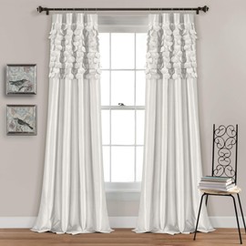 Lush Decor Circle Dream Window Curtains Panel Set for Living, Dining Room, Bedroom (Pair), 54"W x 84"L, White