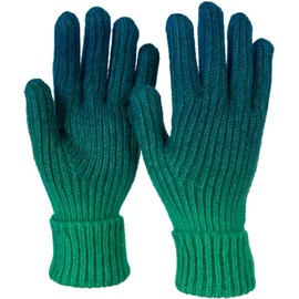 styleBREAKER 09010045 Women's Knitted Gloves with Colour Gradient Pattern, Winter Ombre Knitted Gloves, Finger Gloves, Petrol-Green