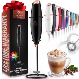 Zulay Powerful Milk Frother Handheld Foam Maker for Lattes - Whisk Drink Mixer for Coffee, Mini Foamer for Cappuccino, Frappe, Matcha, Hot Chocolate by Milk Boss (Hearts)