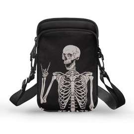 Jndtueit Funny Skeleton Small Corssbody Phone Bag for Women Lightweight Shoulder Bag Fashion Handbag Wallet Phone Pouch with Adjustable Strap,Zipper Pockets