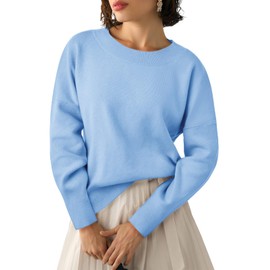 Yousify Womens Crewneck Knit Sweaters Casual Long Sleeve Loose Fit Fall Basic Soft Pullover Jumper Tops Sky Blue