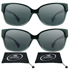 2 PACK Womens Bifocal Sun Readers Bifocal Sunglasses Black Clear 2.5 Power Oversize Fashion Plastic Frame
