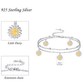 Palpitate Daisy Anklets for Women 925 Sterling Silver Anklets Bracelets Daisy Jewelry Gifts Birthday Anniversary Christmas