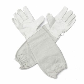 Beekeeping Bee Gloves- Soft White Goat Leather With Cotton Gauntlets Goatskin Professional Elastic Cuff Sting Thorn Proof Resistant Protection Gardening Work Ventilated Canvas Sleeves (L)