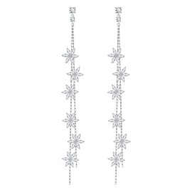 Women's Tassel Earrings 925 Silver Needle Zirconia Pendant Crystal Flower Earrings Wedding New Year Birthday Gift Jewellery Box for Girlfriend 6 Flowers, Sterling Silver, Cubic Zirconia