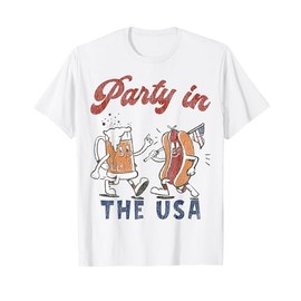 Retro Party In The USA Beer Hot Dog Lover Funny 4th Of July T-Shirt for Women Men