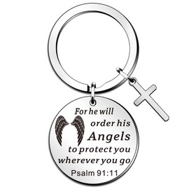 WTOPP Bible Verse Keyring Christmas Religious Faith Gifts for Women Men Easter Prayer Christian Keyring for Him Her Angels to Protect You Wherever You Go Thanksgiving