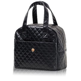 kamumanni Lunch Bag, Insulated Lunch Bag for Women Men, Solid Black Quilted Lunch Tote Bag, Reusable Lunch Box for Work, Picnic (Black)