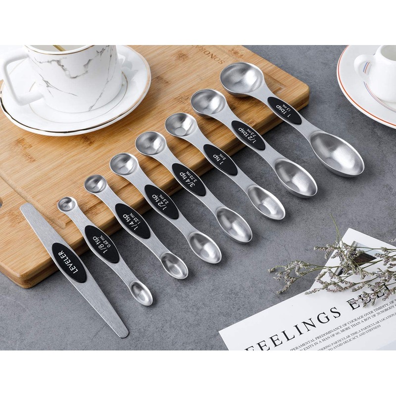 Magnetic Measuring Spoons Set of 8 Stainless Steel Stackable Dual