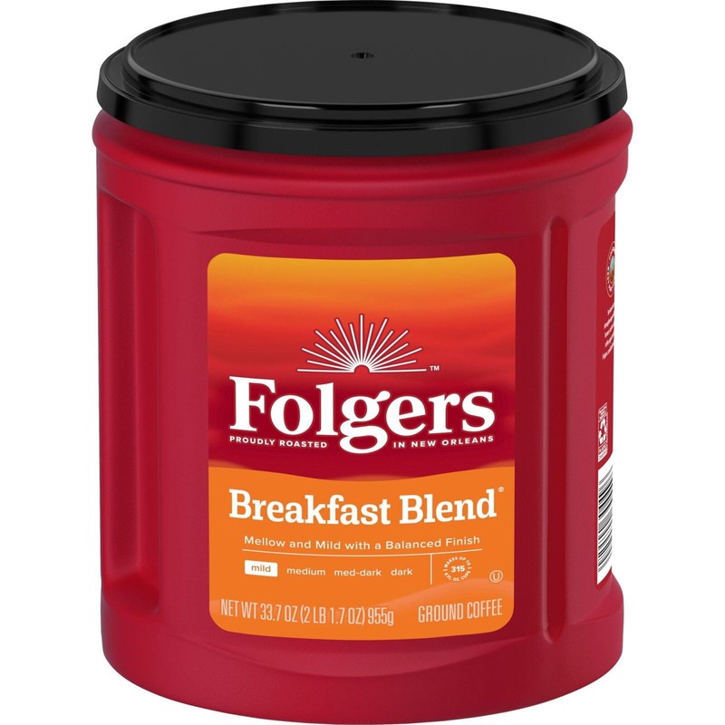 Folgers Breakfast Blend Ground Coffee, Smooth & Mild Coffee, 33.7