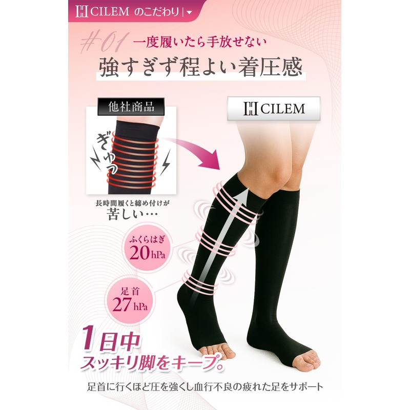 CILEM Women's Compression Socks, For Night, Daytime, Open Toe, Calf