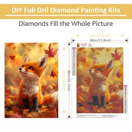 HEIBAGO Cute Fox Diamond Painting Kits for Adults, 5D Full Drill Round Animal Painting Gems with Cute Fox Diamond Art, Diamond Dots Perfect for Home Wall Decor 12x16inch