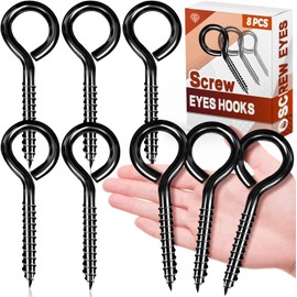 8 Pack Eye Bolt Lag Screw, 5 Inch Stainless Steel Screw Eyes, Black Eye Hooks Screw for Wood, Self Tapping Eyelet Screws Eye Bolts, Securing Cables Wires, Sturdy Hanging Hooks for Indoor & Outdoor