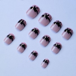 EYZOTSF Press on Nails Short Square Shaped Glossy Full Cover Acrylic Square Short Length French False Nails with Bow Designs Artificial Extra Short Fake Nails Glue ons Fingernails for Women Girls