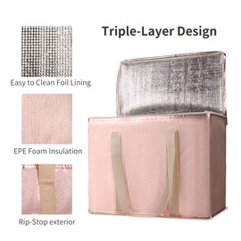 Insulated Grocery Bags for Food Transport, Thermal Bag for Hot Cold Meal, Cooler Bag for Shopping, Delivery, 4 Pack Large, Gold