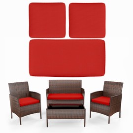 Pakunoda 3 Pack Outdoor Replacement Cushions, Fit for 4-Seater Wicker Rattan Patio Conversation Set, 36x18x3,18x18x3, Liner & Cover