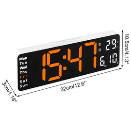 Lancoon LED Electronic Wall Clock, 13 Inch Large Screen with Remote Control, 10 Levels, Adjustable Brightness, Sitting and Hanging Temperature, Date, Week for Living Room