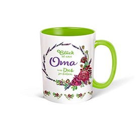 Trötsch Tasse Kranz Oma weiß grün: Kaffeetasse Teetasse Geschenkidee Geschenk (Keramiktasse / Blumenkranz)