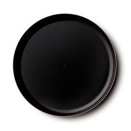 Black and Gold Rim Round High End Plastic Plates (10 Pack) - Edge - Size: 6.3 Inch Appetizer Plates