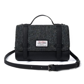 The Orkney Satchel Black and Grey Herringbone, Gray