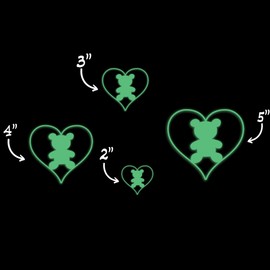Cute Teddy Bear Heart Sweet Funny Style 3 Glow in The Dark Sticker Decal for Phone Tablet Laptop Car Truck Window | 2" Sticker | Green