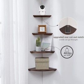 Corner Shelves, Floating Corner Shelf, Set of 3 Solid Oak Wood Corner Wall Shelves, Round End with Wire Hole Shelving for Small Plant for Bedroom Kitchen, Living Room (Size 9/10/12in)