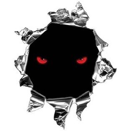 Weston Ink Reflective Mini Rip Torn Metal Bullet Hole Style Graphic Decal/Stricker with Red Evil Eyes