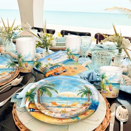 BACH AND BOOZY 44 Piece Beach Party Tableware Set Underwater Party Plates Cups Napkins Cups Birthday Decoration Party Gifts Ocean Mermaid Party Supplies