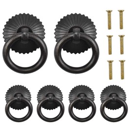 KJLEEN Cabinet Knobs, Pack of 6 Furniture Knobs, Black Vintage Furniture Handle, Drawer Knob, Cupboard, Drawer Handles, Ring Knob for Furniture, Cabinet, Dresser, Door, Furniture Knob, Wardrobe