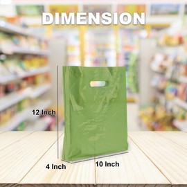 JeeJaan® 50 Pcs of Apple Green Plastic Carrier Bags 10"x12"+4" - Strong Patch Handle Bags Ideal for Boutiques Clothes, Jewellery, Gifts, Retail and Shopping