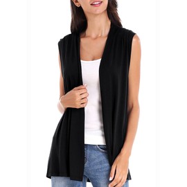 Women's Sleeveless Cardigan Open Front Vest Lightweight Cool Coat (M, Black)