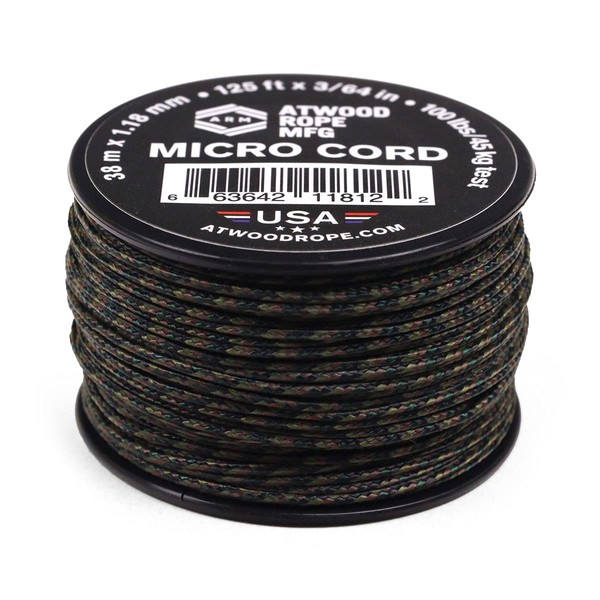 Atwood Rope MFG Micro Utility Cord 1.18mm X 125ft Reusable Spool | Tactical Nylon/Polyester Fishing Gear, Jewelry Making, Camping Accessories (Woodland)