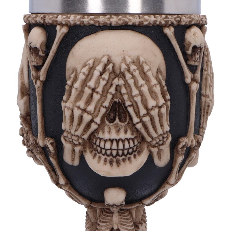 Nemesis Now Three Wise Skeleton Goblet 20cm, Resin/Stainless Steel, Bone/Black,