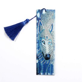 VETPW 5D DIY Wolf Diamond Painting Bookmark, Special Shaped Diamond Pasted Painting Bookmark, Painting by Numbers Kit, Diamond Embroidery Painting Tassel Leather Bookmark Set