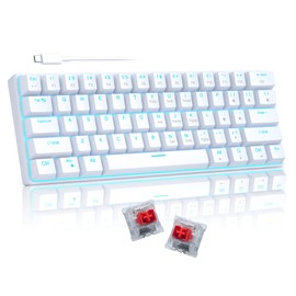 Teclado mecánico para juegos 60 % 60 %, teclado blanco para juegos con interruptores rojos, cable desmontable tipo C mini teclado con luz LED azul para/PC/portátil