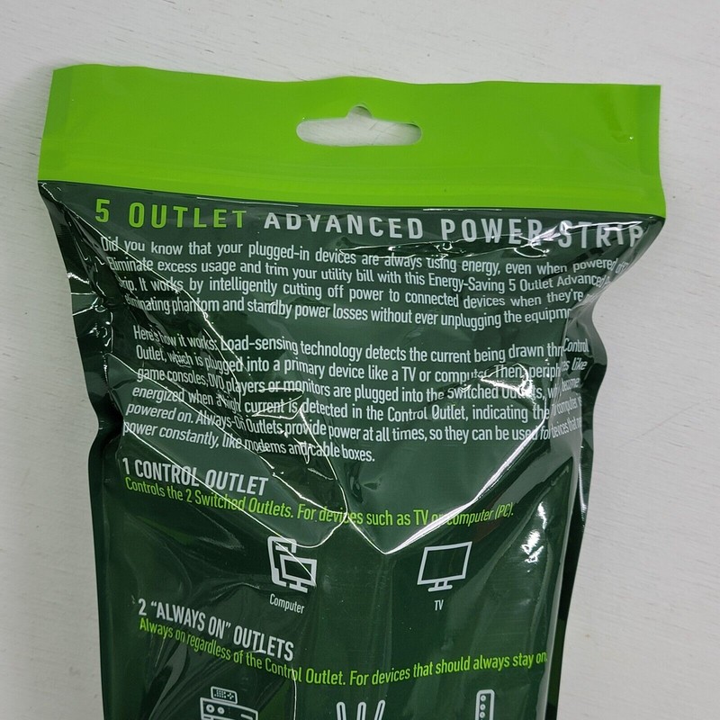 GREENLITE 2 - Greenlite 5 Outlet Advanced Power Strip Wall