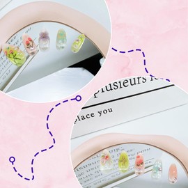 30pcs Flower Press on Nails Medium Almond Fake Nails with 3D Flower Strawberry Designs Handmade False Nails Gold Beads Bow Star Rhinestones Stick on Nails Floral Full Cover Glue on Nails for Women