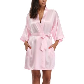The Bund Women's Short Kimono Robes for Maid of Honor Light-Pink XL Size