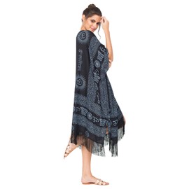 likemary Pareos & Beach Dresses - Beach Tunic as an Ideal Addition to Swimwear - Sylic Beach Poncho - Short Kaftan Tunic is Perfect for Holidays and Loungewear, black kimono