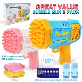 Bubble Machine Gun for Toddler Kids, 40 Holes Bubbles Maker Toy for Girl Boy Adult, Outdoor Birthday Party Wedding Favors Gifts - Color: 2Pcs-Pink