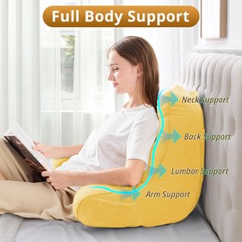 Sasttie Reading Pillow for Bed - 23 Inch, Back Pillow for Bed Sitting Up, Back-Rest Support Cushion with Side Pockets and Arms, Dorm Essentials, Oeko-Tex Certified, Yellow