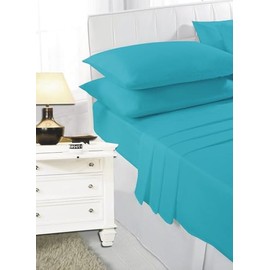 K Collection Percale Easy Care Polycotton Fitted Sheets Single - Double - King - Super King - Pillowcases (Double, Teal)