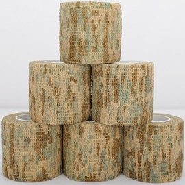 Jalarox 6 Pack Camo Tape, Camouflage Wrap Self-Adhesive for Hunting Gear, Elastic Camo Grip Tape Non-Woven Fabric for Rifle Tripod, Matte Anti-Reflection Outdoor Tool Camo Wrap